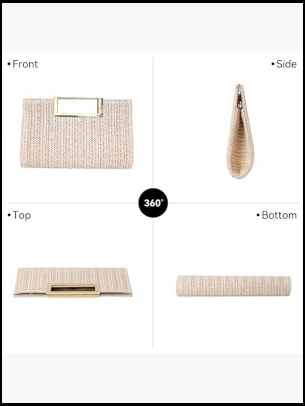 Woven Straw Clutch Purse with Chain Strap Summer Beach Bag - Picture 3 of 7
